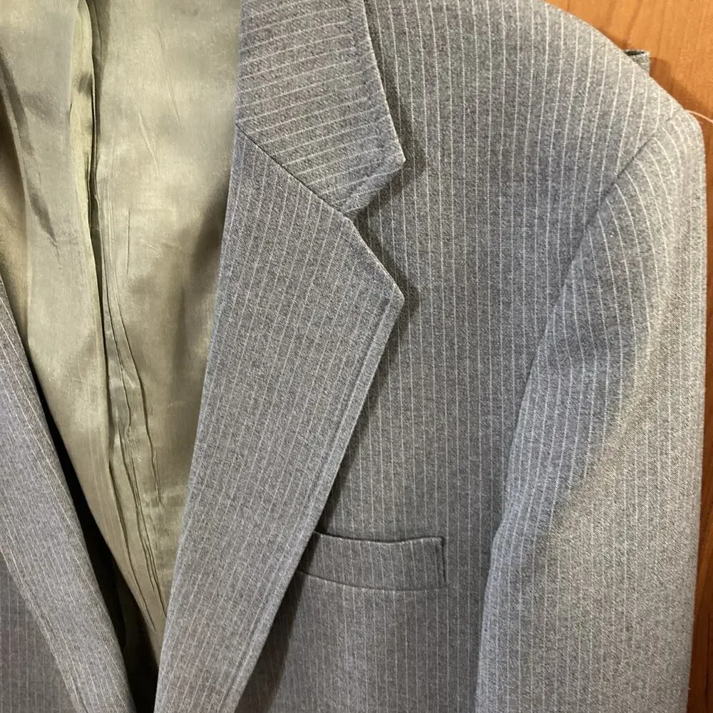 Levi's Action Mens Vtg Suit Sz 44L 36X30 Gray‎ Pinstripe 70s Retro Single Vented
